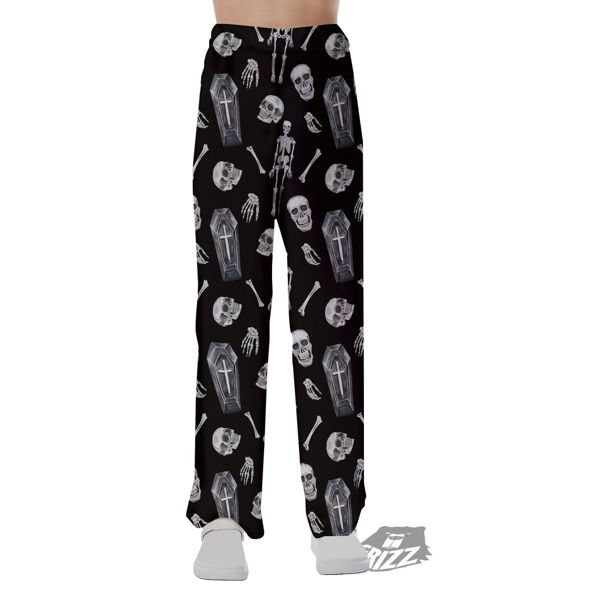 Coffin White And Black Print Pattern Pajama Pants-grizzshop
