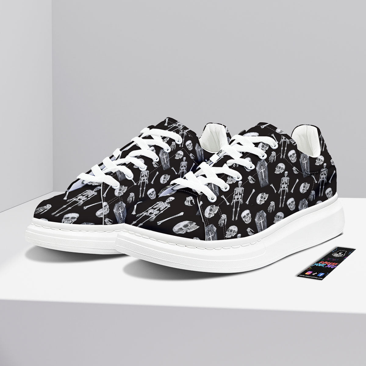 Coffin White And Black Print Pattern Platform Shoes-grizzshop