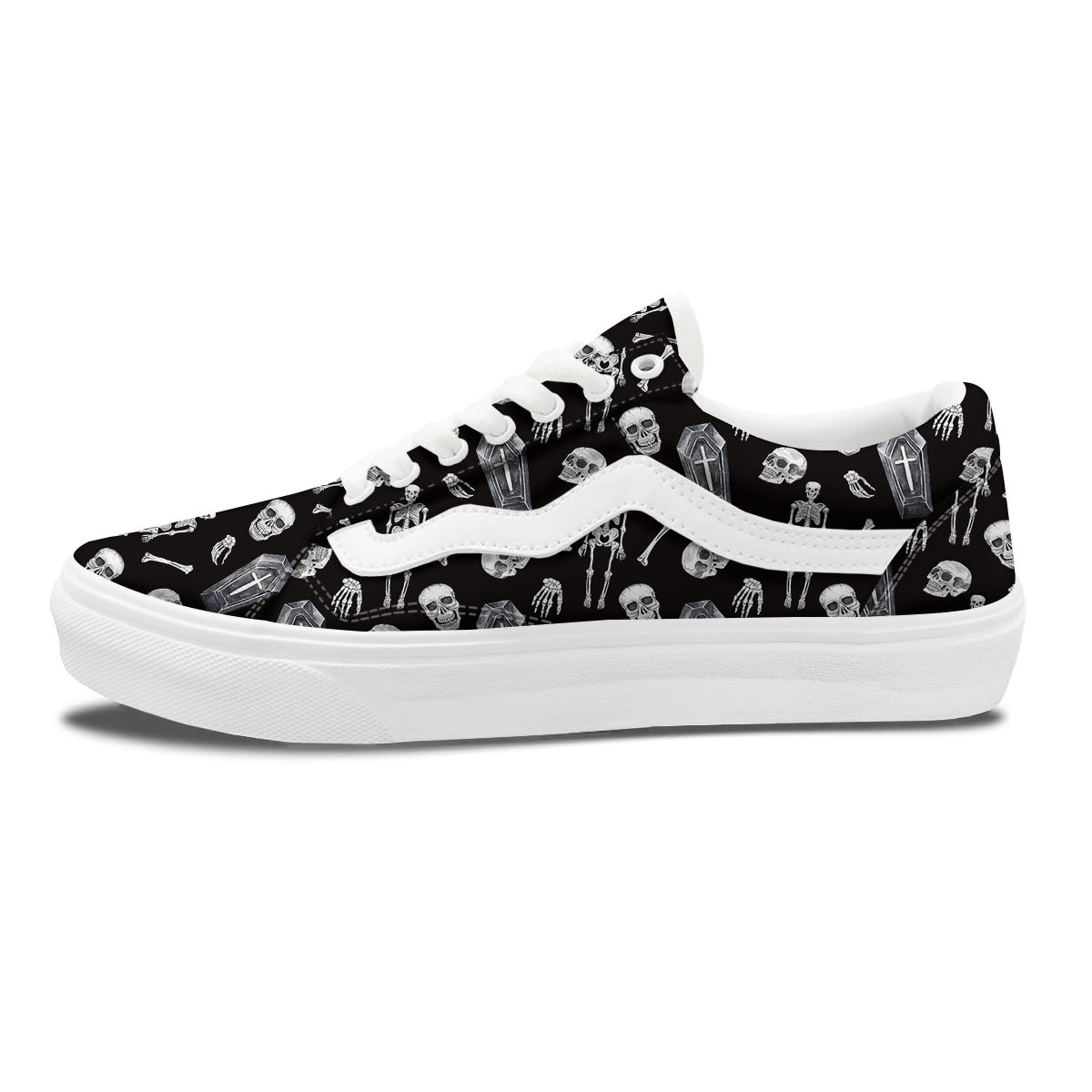 Coffin White And Black Print Pattern Skate Shoes-grizzshop