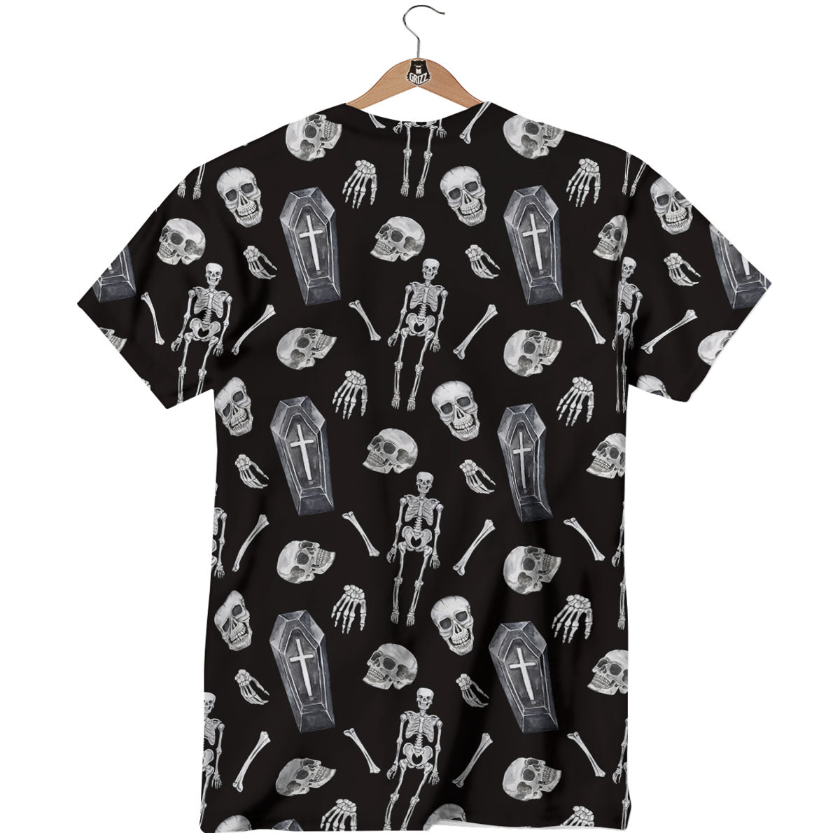 Coffin White And Black Print Pattern T-Shirt-grizzshop