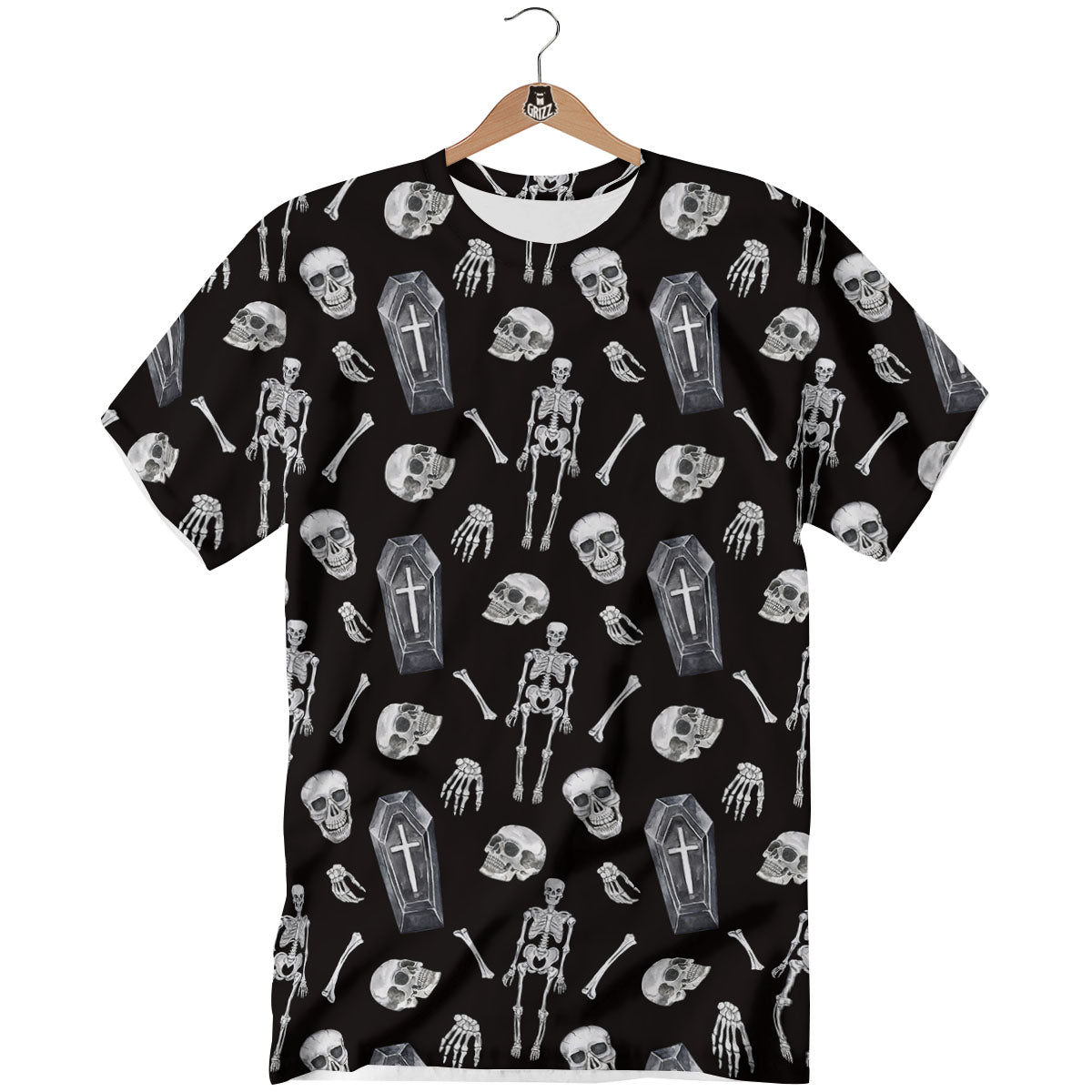 Coffin White And Black Print Pattern T-Shirt-grizzshop
