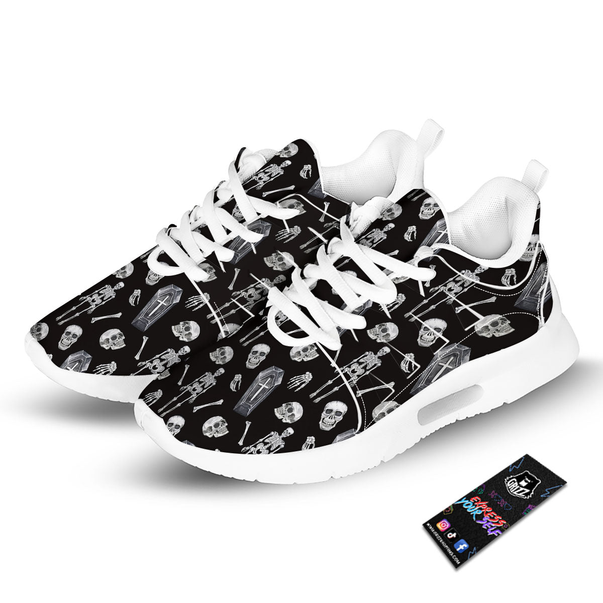 Coffin White And Black Print Pattern Tennis Shoes-grizzshop