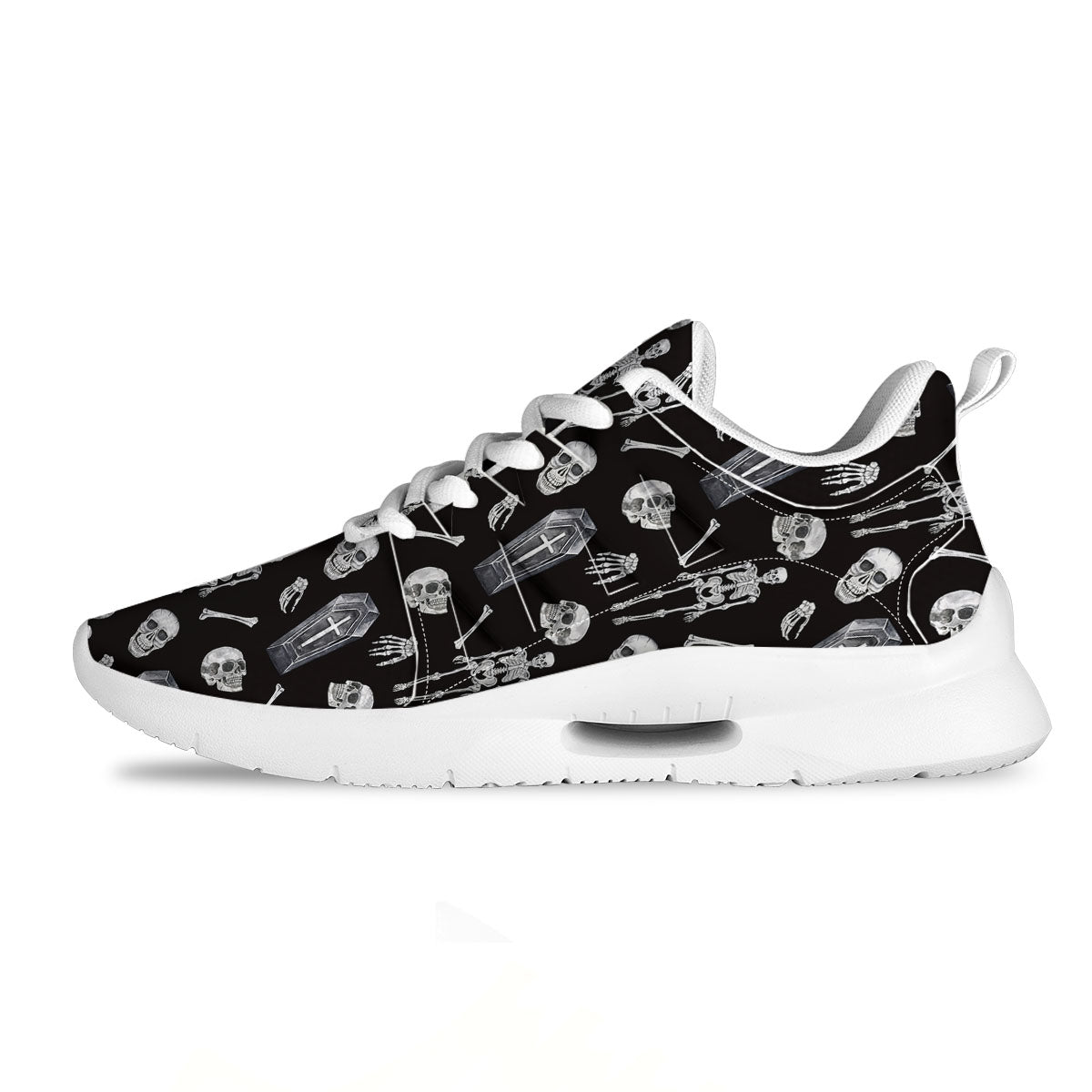 Coffin White And Black Print Pattern Tennis Shoes-grizzshop