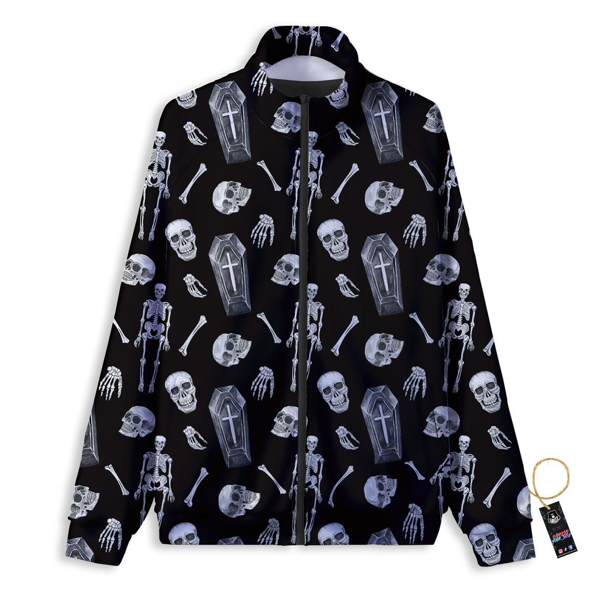 Coffin White And Black Print Pattern Track Jacket-grizzshop