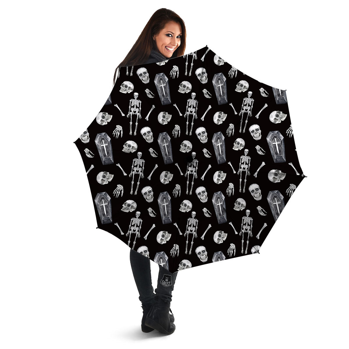 Coffin White And Black Print Pattern Umbrella-grizzshop