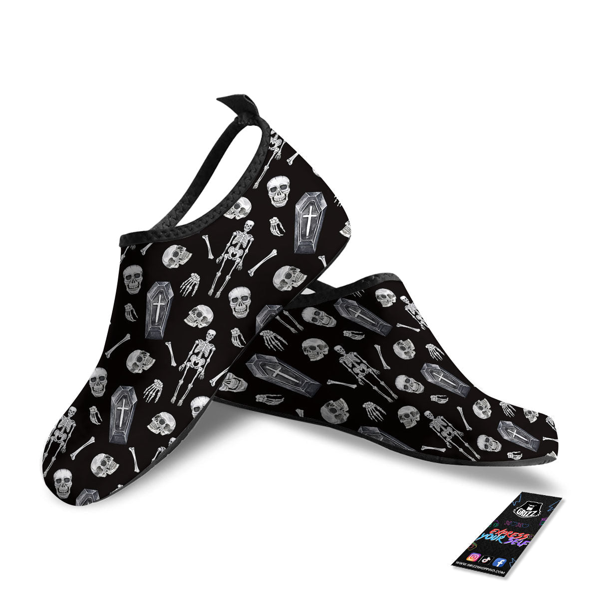 Coffin White And Black Print Pattern Water Shoes-grizzshop