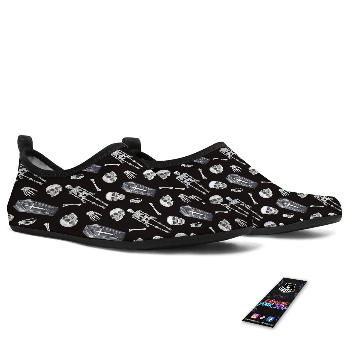Coffin White And Black Print Pattern Water Shoes-grizzshop