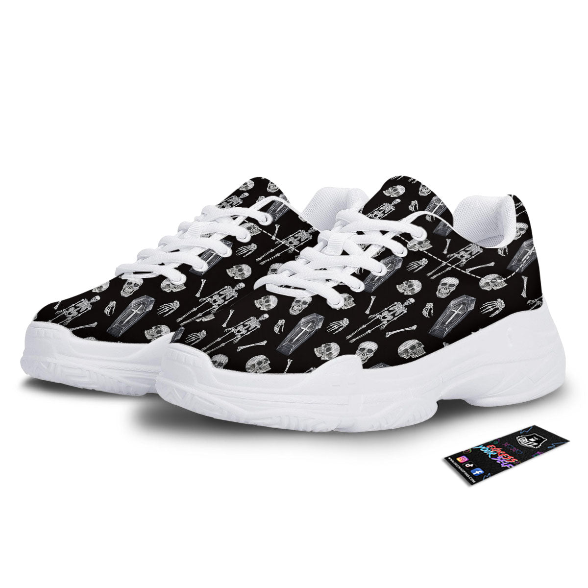 Coffin White And Black Print Pattern White Chunky Shoes-grizzshop