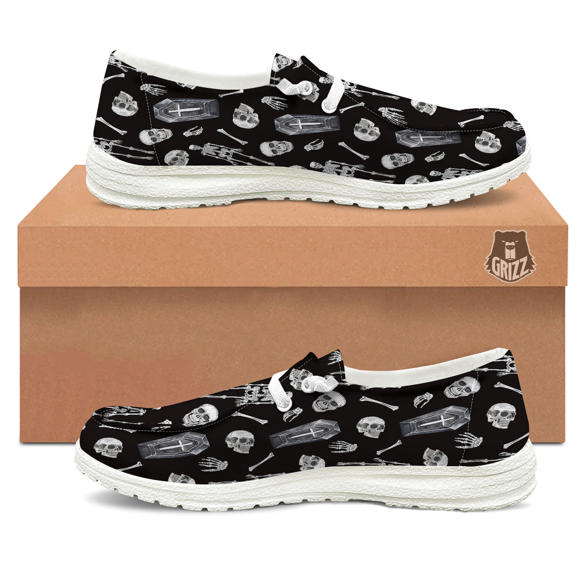 Coffin White And Black Print Pattern White Loafers-grizzshop