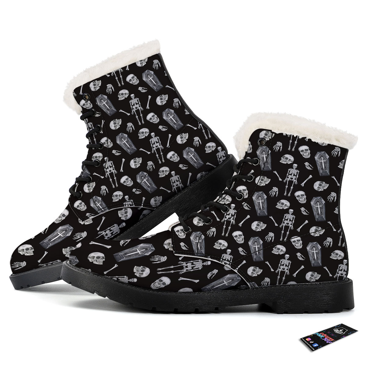 Coffin White And Black Print Pattern Winter Boots-grizzshop