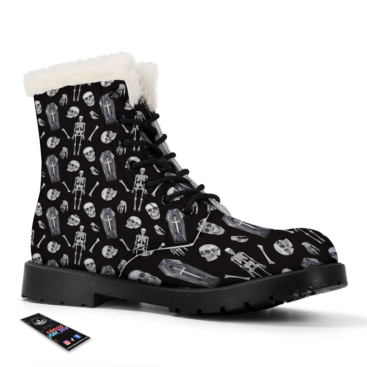 Coffin White And Black Print Pattern Winter Boots-grizzshop
