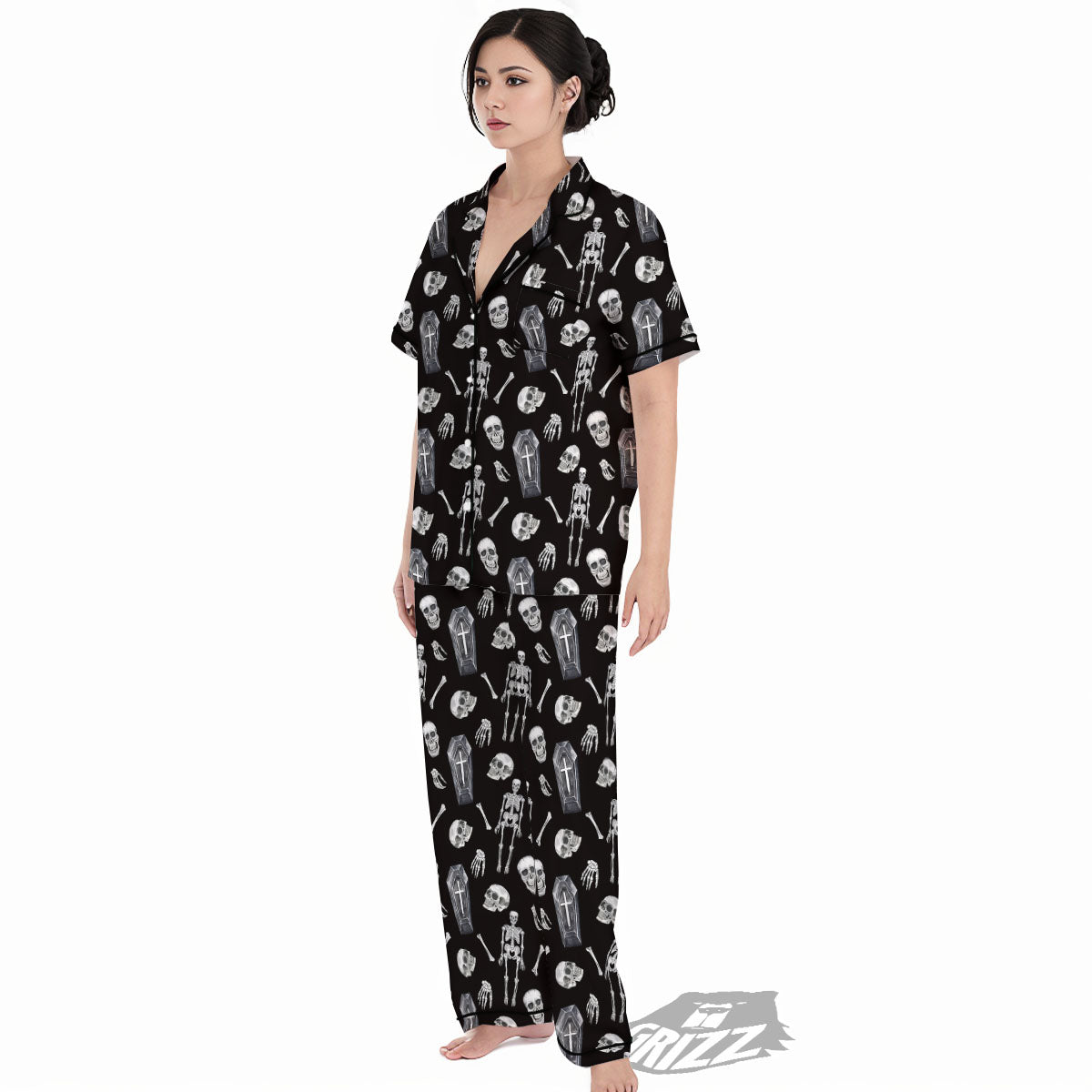 Coffin White And Black Print Pattern Women's Pajamas Set-grizzshop