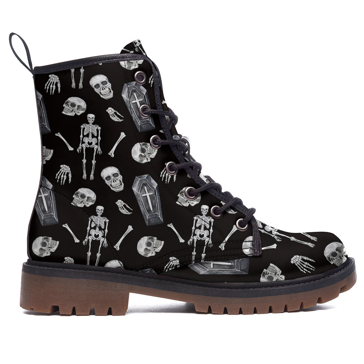 Coffin White And Black Print Pattern Work Boots-grizzshop