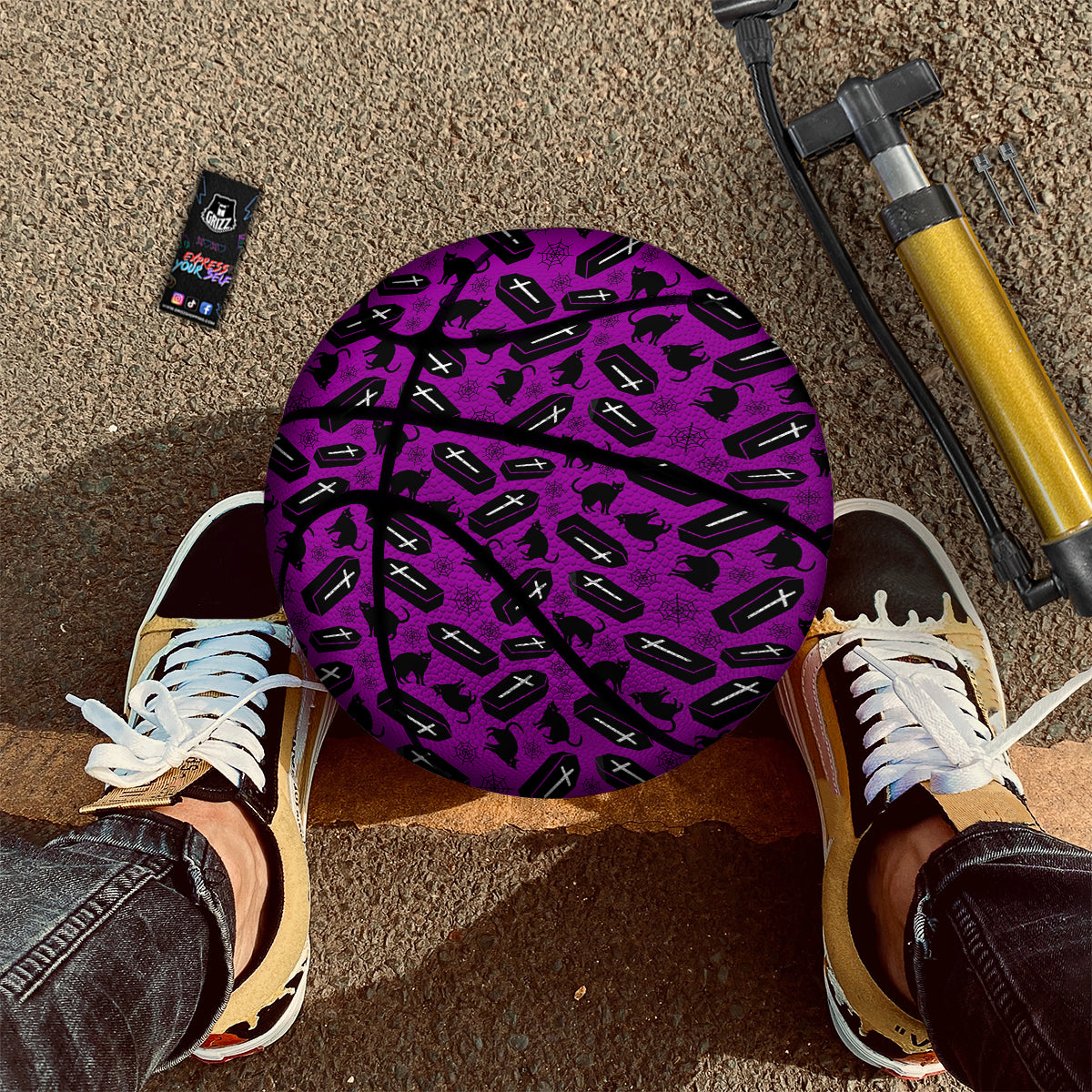 Coffin And Cat Purple Print Pattern Basketball