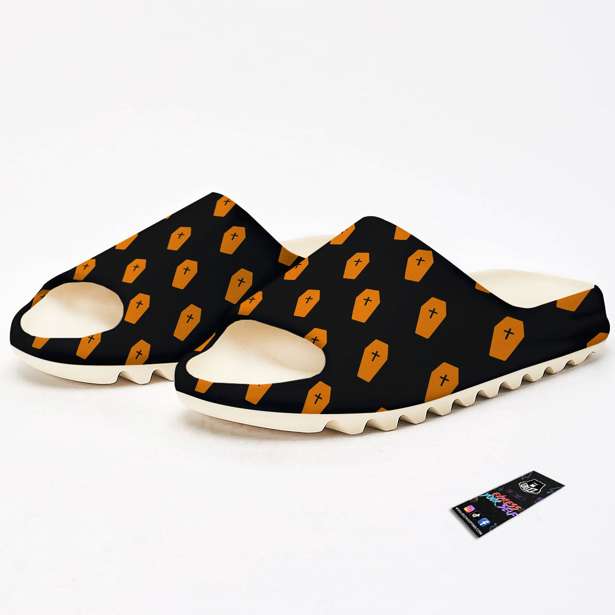 Coffin Orange Halloween Print Pattern Sandals-grizzshop