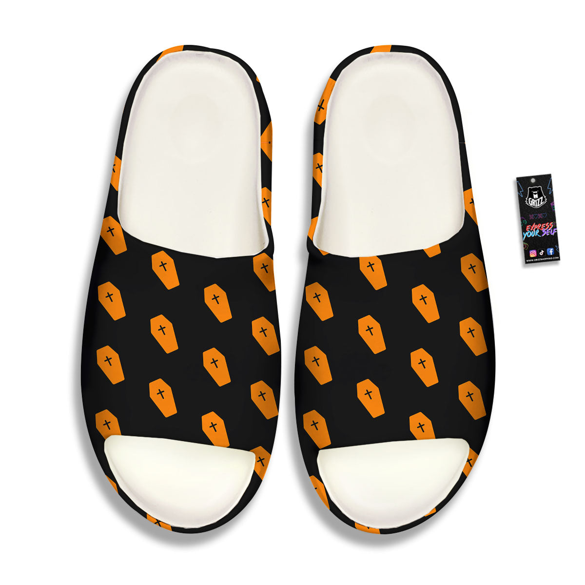 Coffin Orange Halloween Print Pattern Sandals-grizzshop