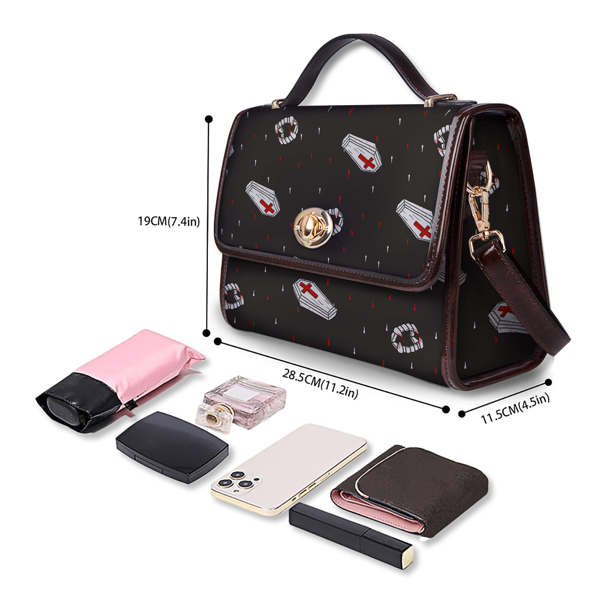 Coffin Vampire Print Pattern Women's Satchel Bag