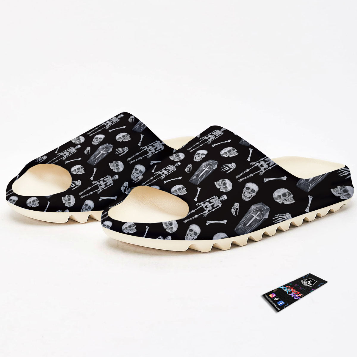 Coffin White And Black Print Pattern Sandals-grizzshop