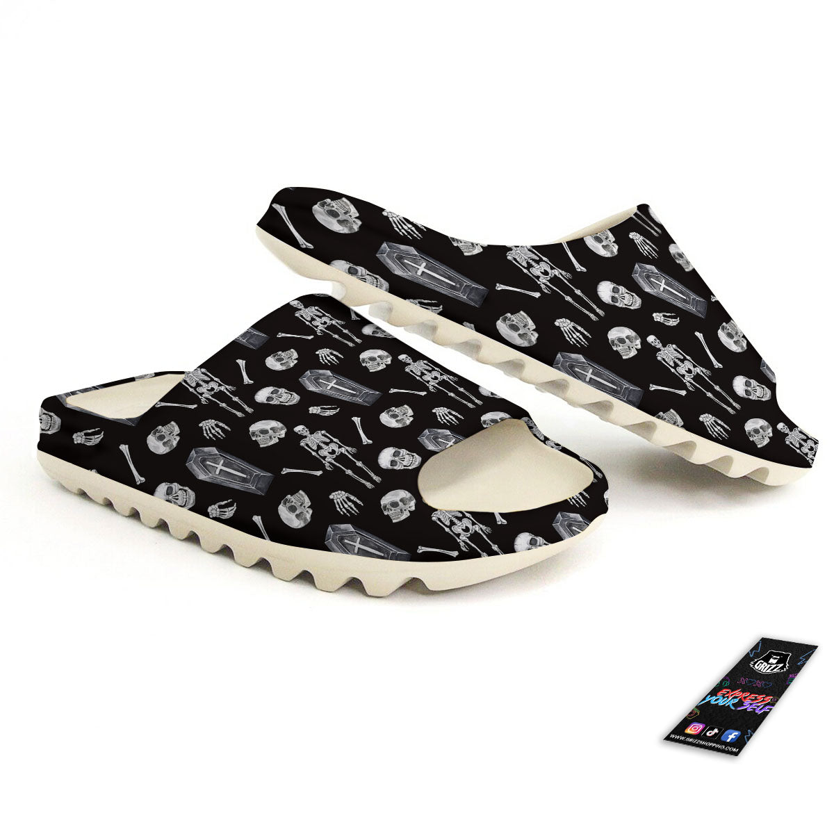 Coffin White And Black Print Pattern Sandals-grizzshop