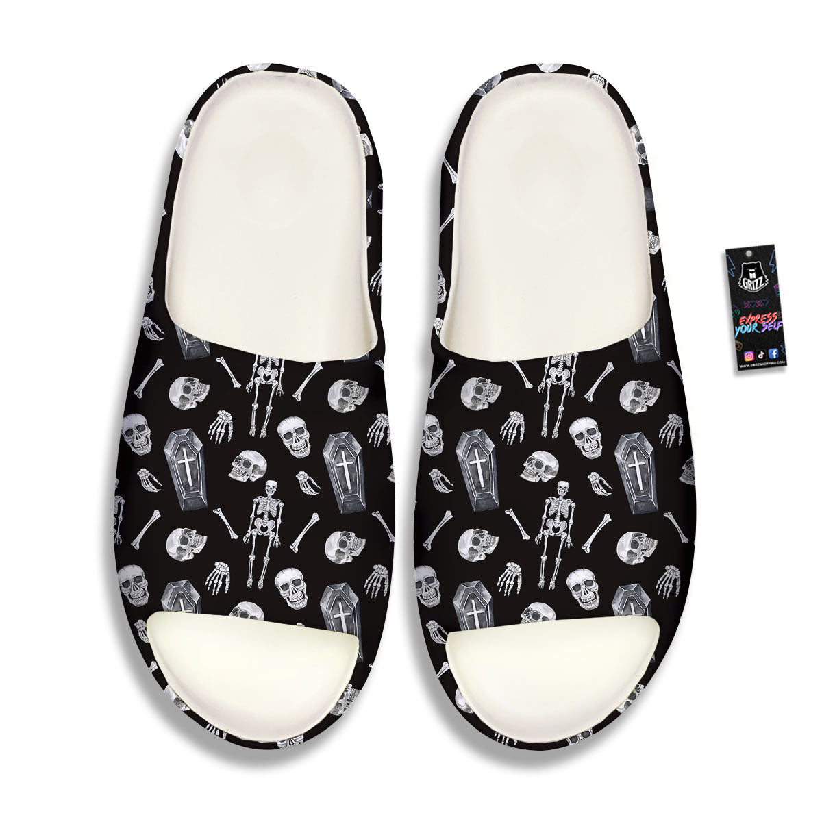 Coffin White And Black Print Pattern Sandals-grizzshop