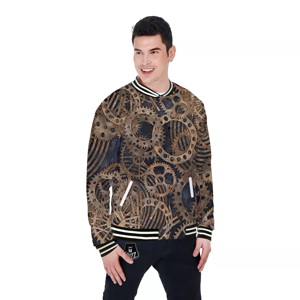 Cogs And Gears Steampunk Brass Print Baseball Jacket-grizzshop