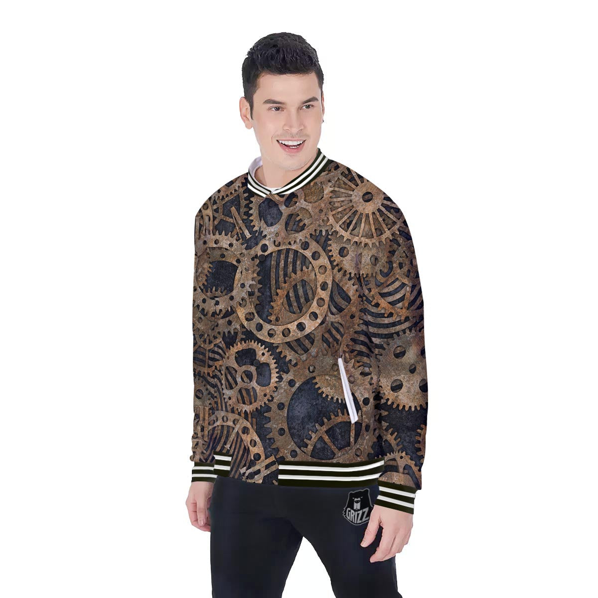 Cogs And Gears Steampunk Brass Print Baseball Jacket-grizzshop