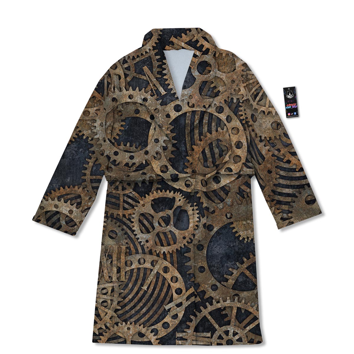 Cogs And Gears Steampunk Brass Print Bathrobe-grizzshop