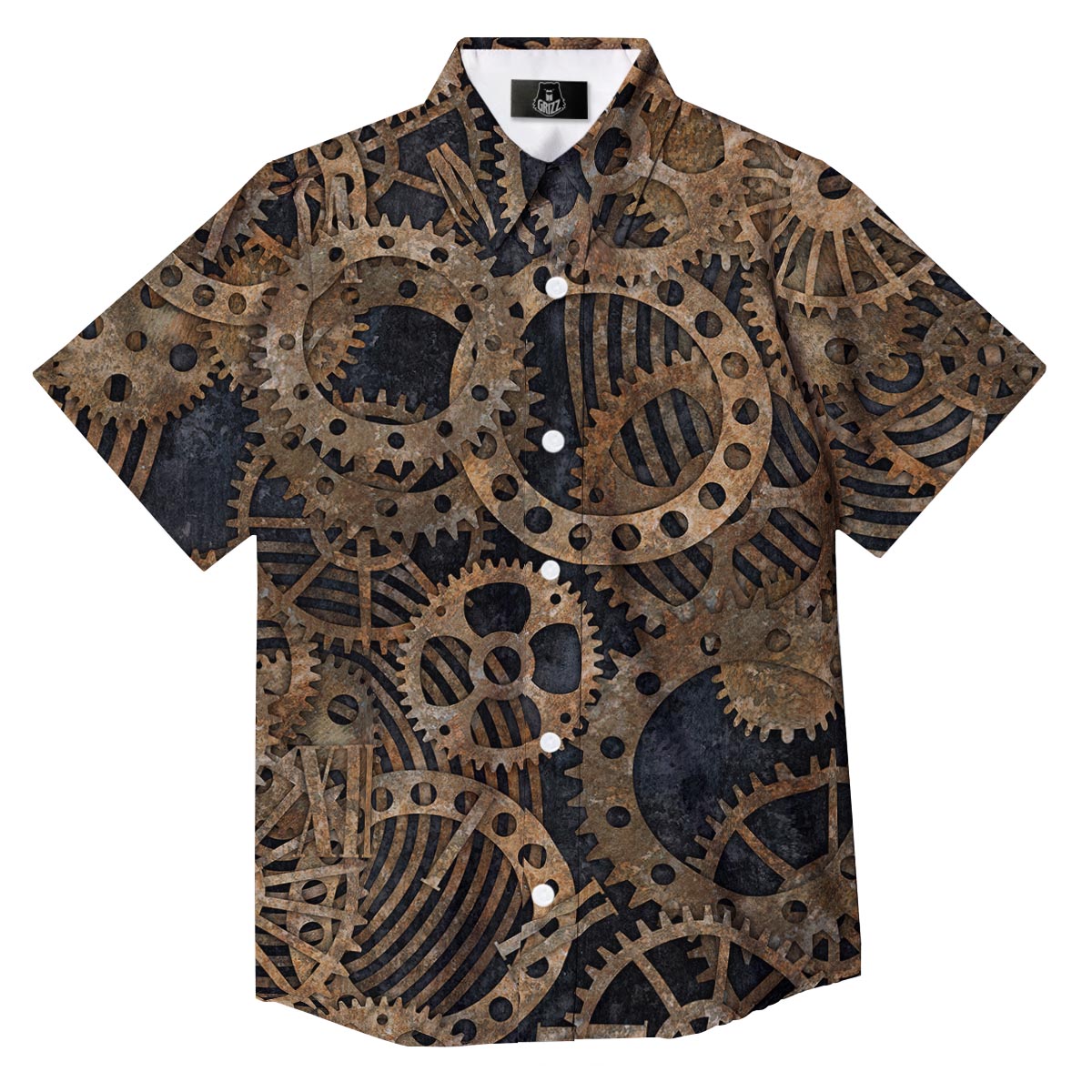 Cogs And Gears Steampunk Brass Print Button Up Shirt-grizzshop