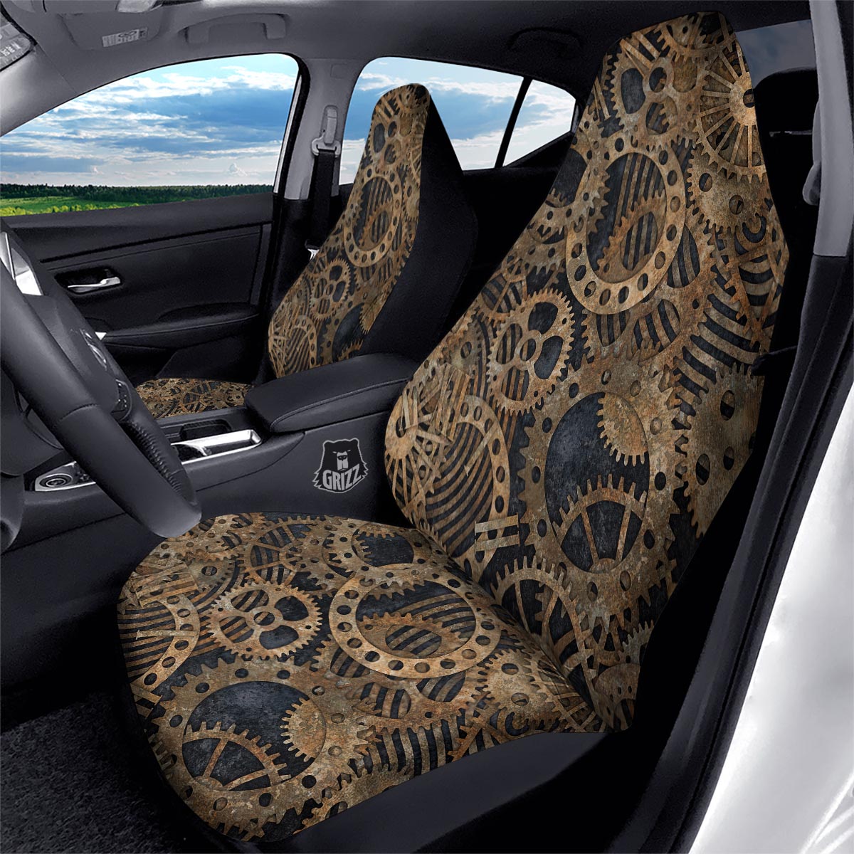 Cogs And Gears Steampunk Brass Print Car Seat Covers-grizzshop