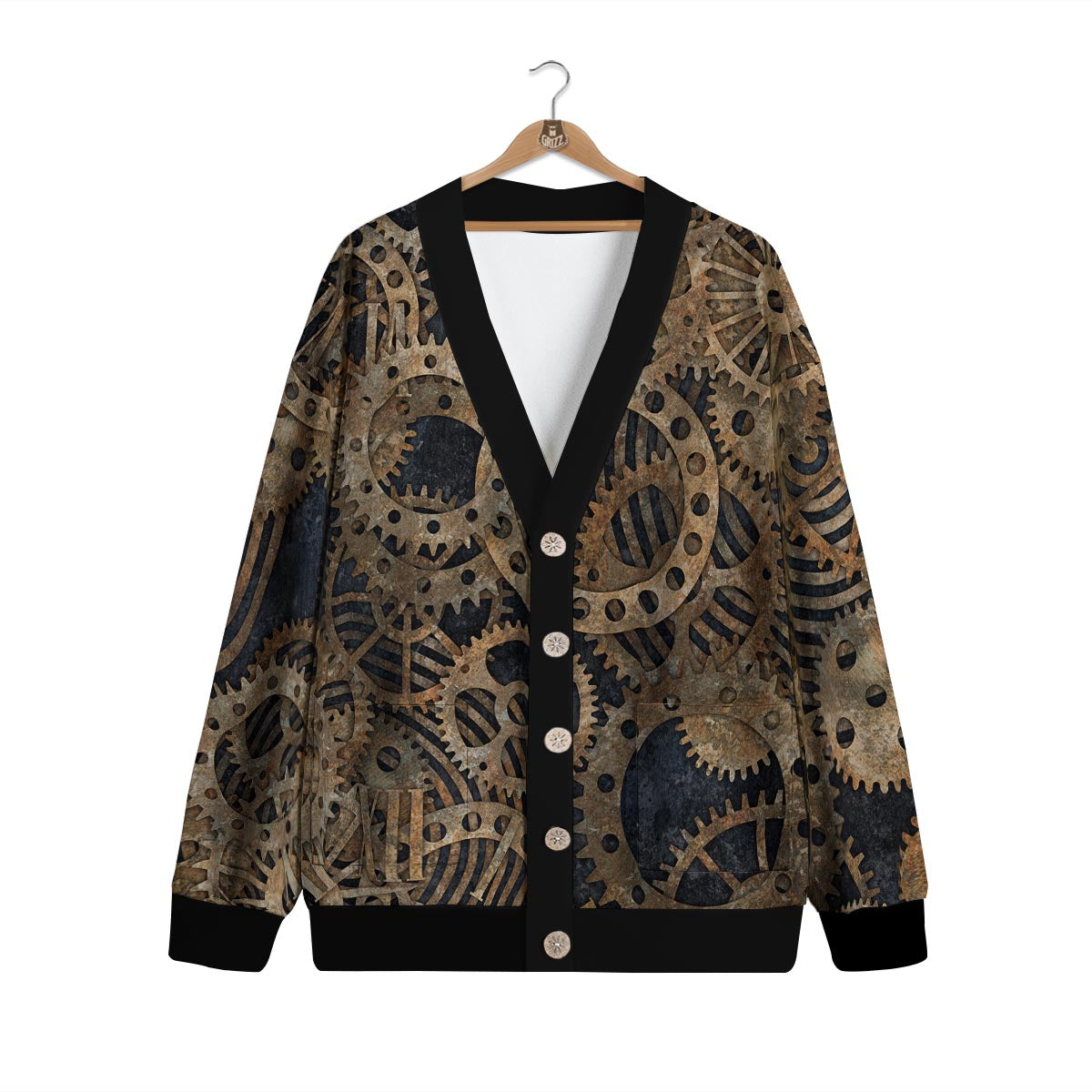 Cogs And Gears Steampunk Brass Print Cardigan-grizzshop