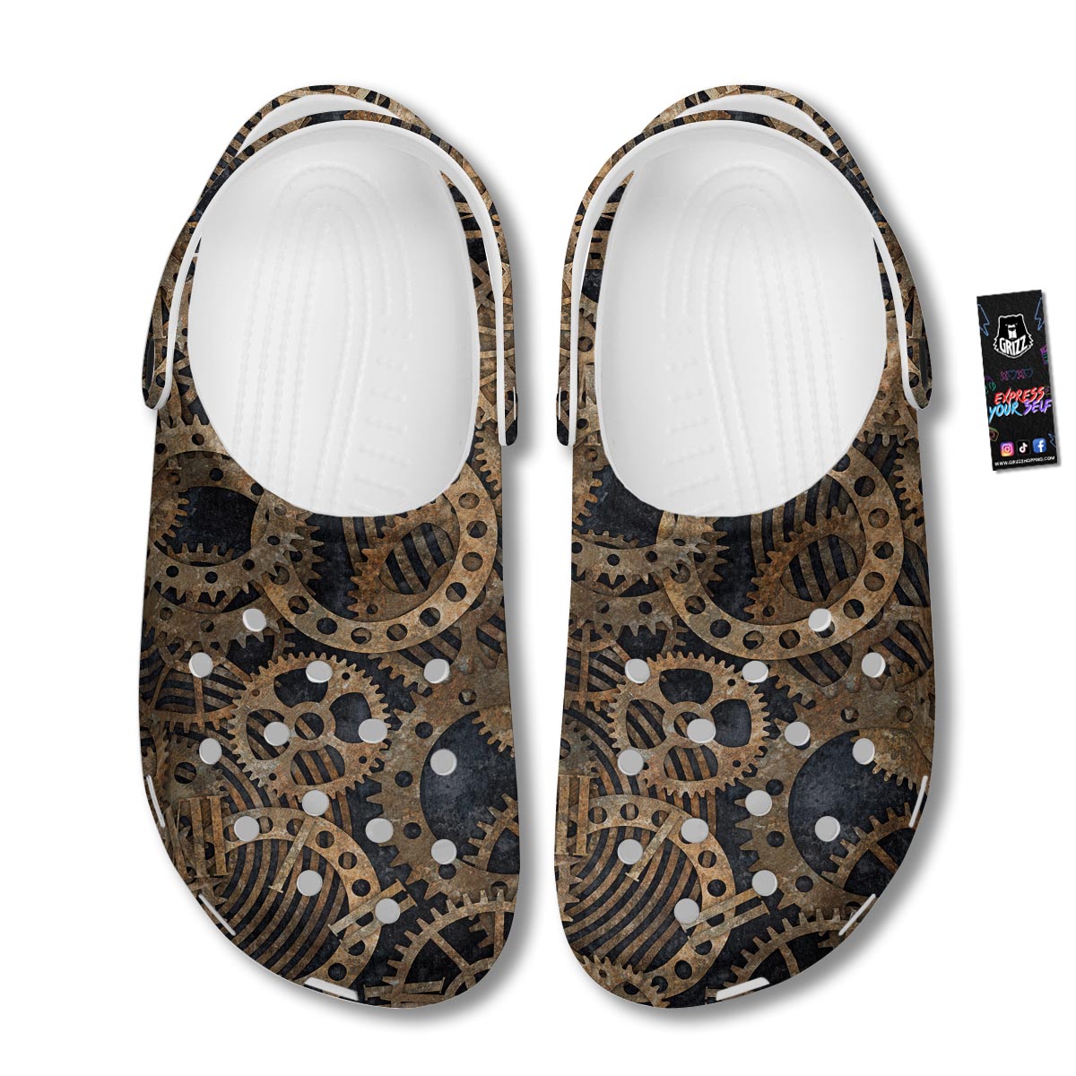 Cogs And Gears Steampunk Brass Print Clog-grizzshop