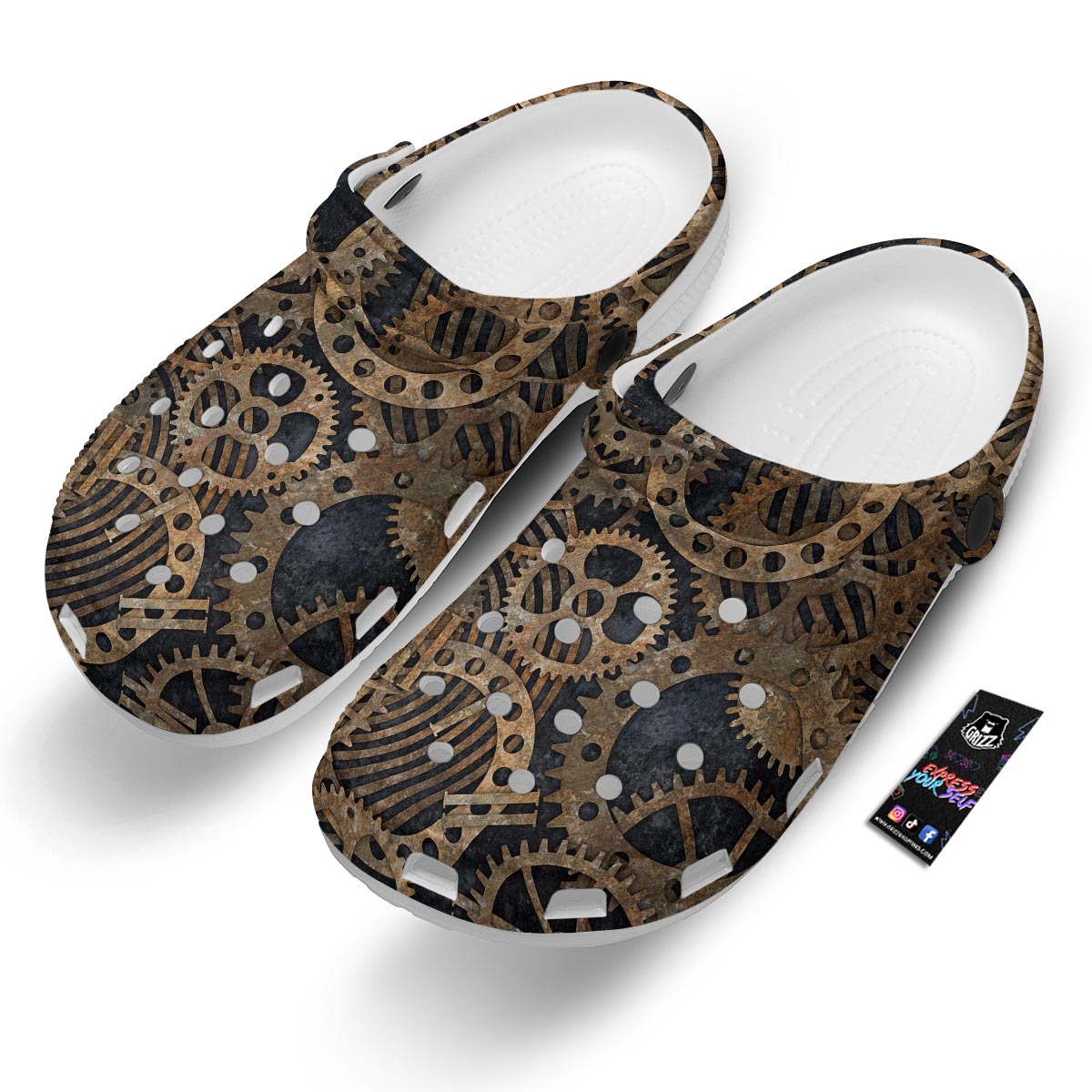Cogs And Gears Steampunk Brass Print Clog-grizzshop