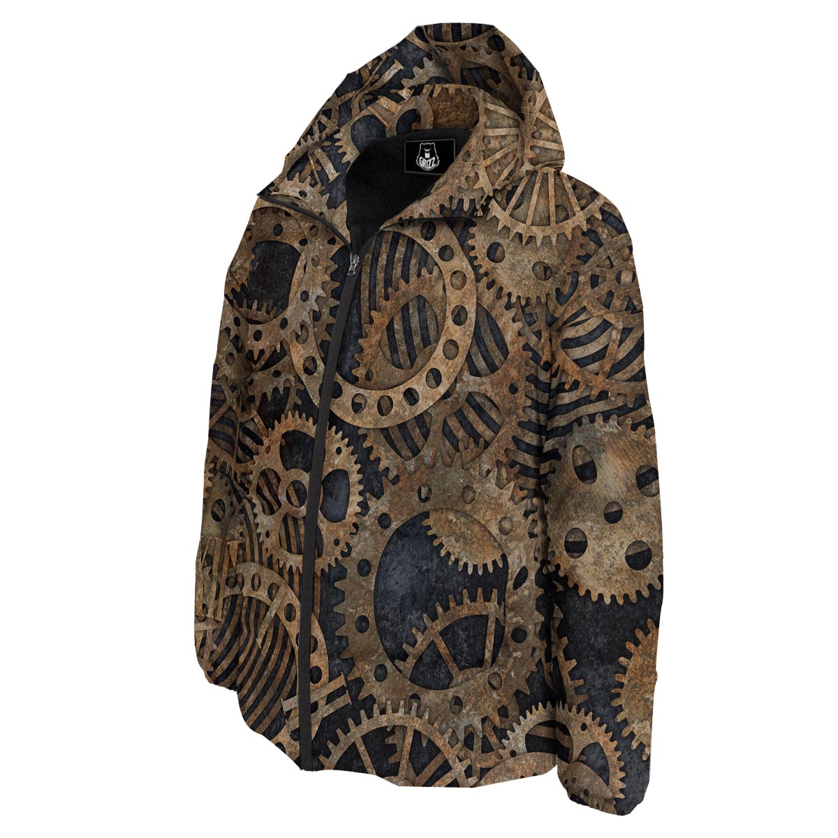 Cogs And Gears Steampunk Brass Print Down Jacket-grizzshop