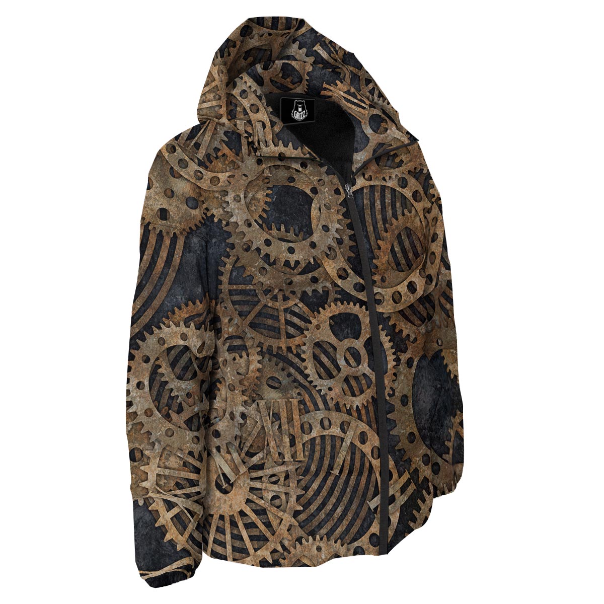 Cogs And Gears Steampunk Brass Print Down Jacket-grizzshop