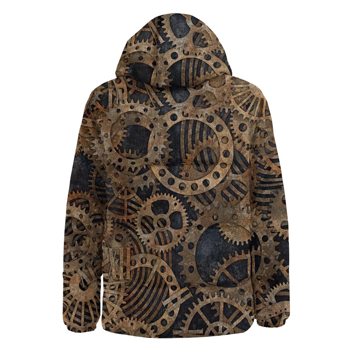 Cogs And Gears Steampunk Brass Print Down Jacket-grizzshop