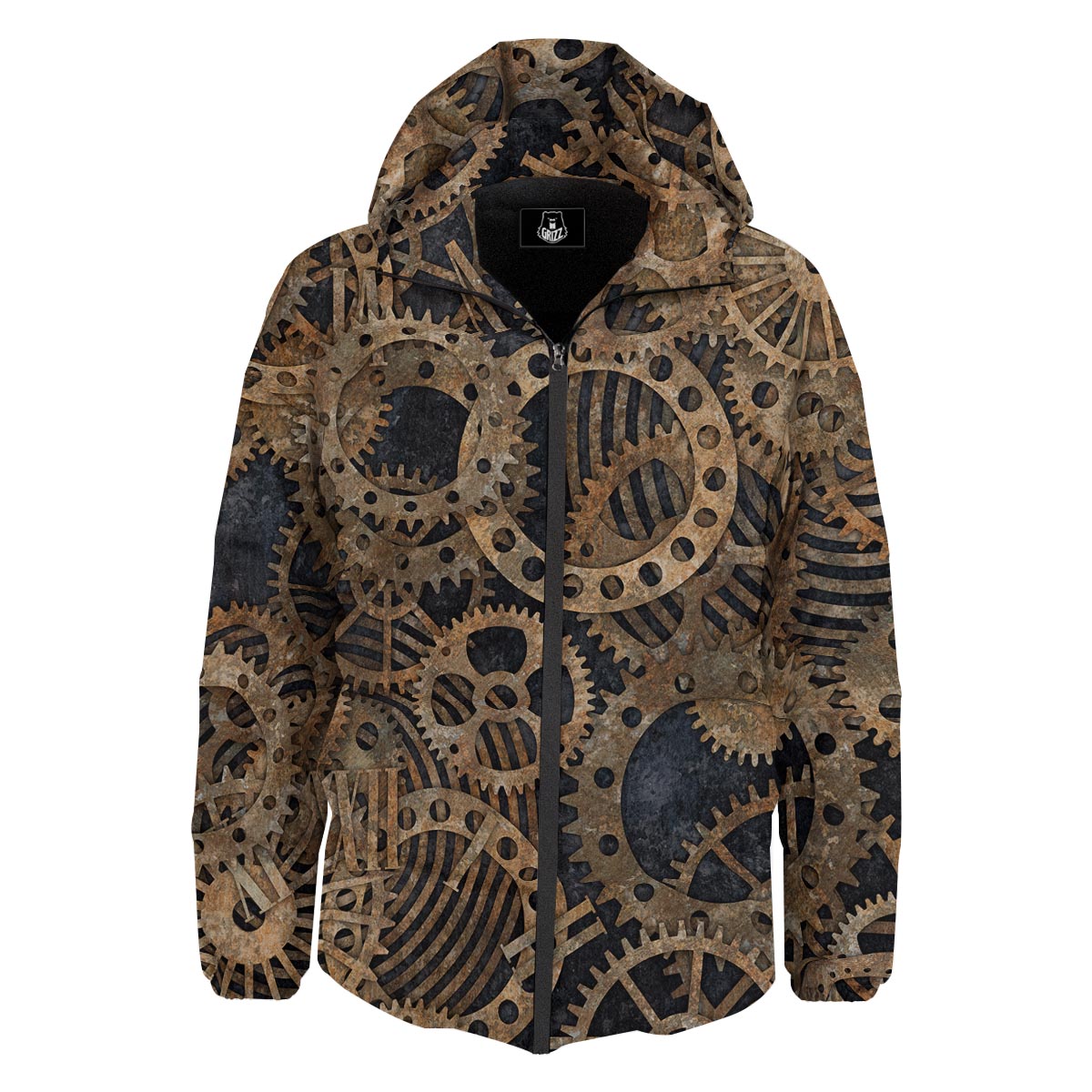 Cogs And Gears Steampunk Brass Print Down Jacket-grizzshop