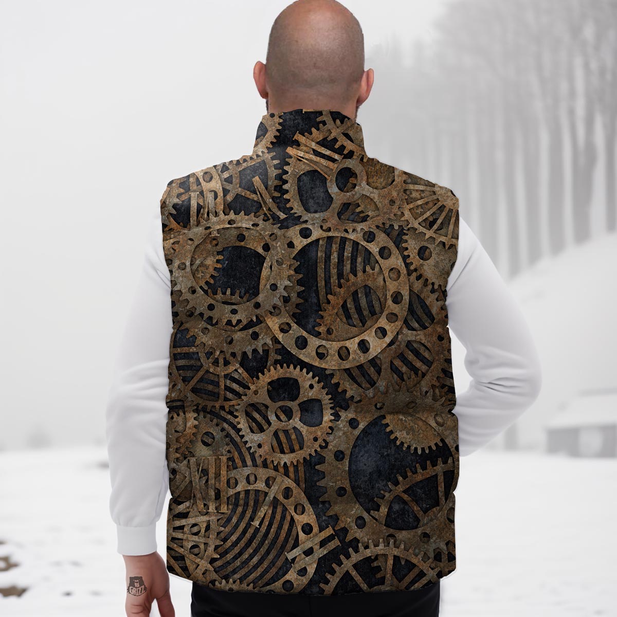 Cogs And Gears Steampunk Brass Print Down Vest