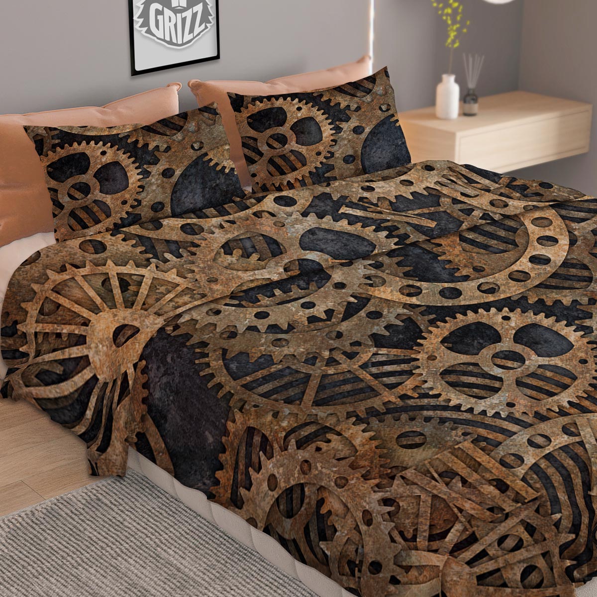 Cogs And Gears Steampunk Brass Print Duvet Cover Bedding Set