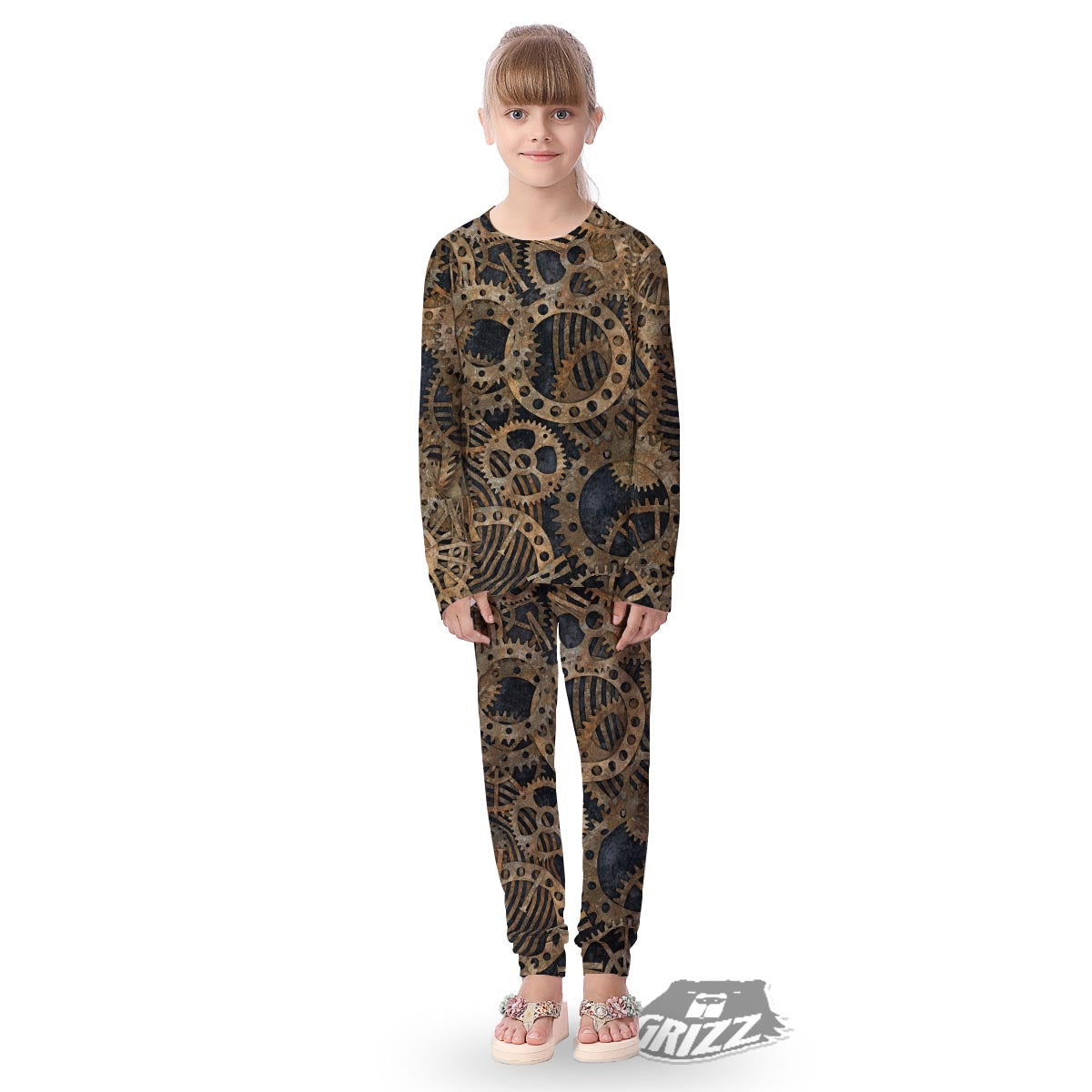 Cogs And Gears Steampunk Brass Print Kid's Pajamas-grizzshop