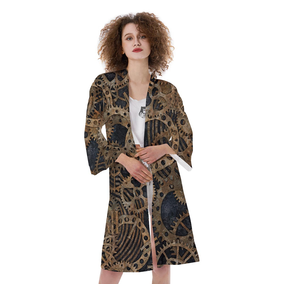 Cogs And Gears Steampunk Brass Print Kimono-grizzshop