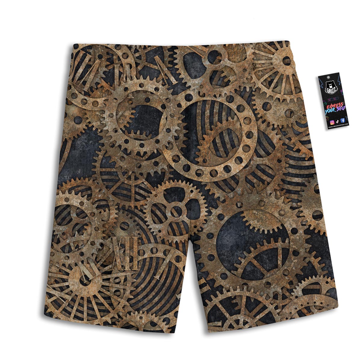 Cogs And Gears Steampunk Brass Print Men's Athletic Shorts
