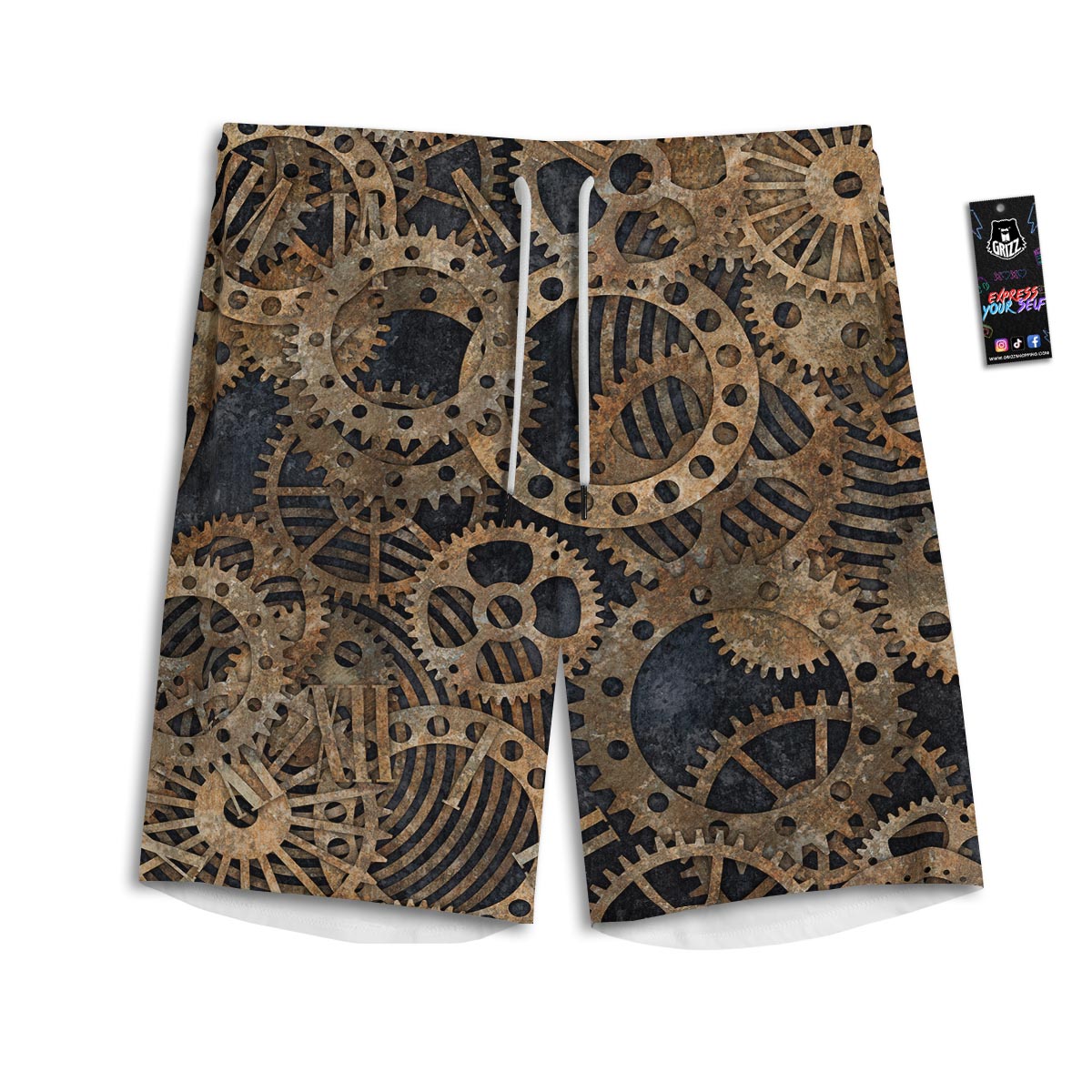 Cogs And Gears Steampunk Brass Print Men's Athletic Shorts