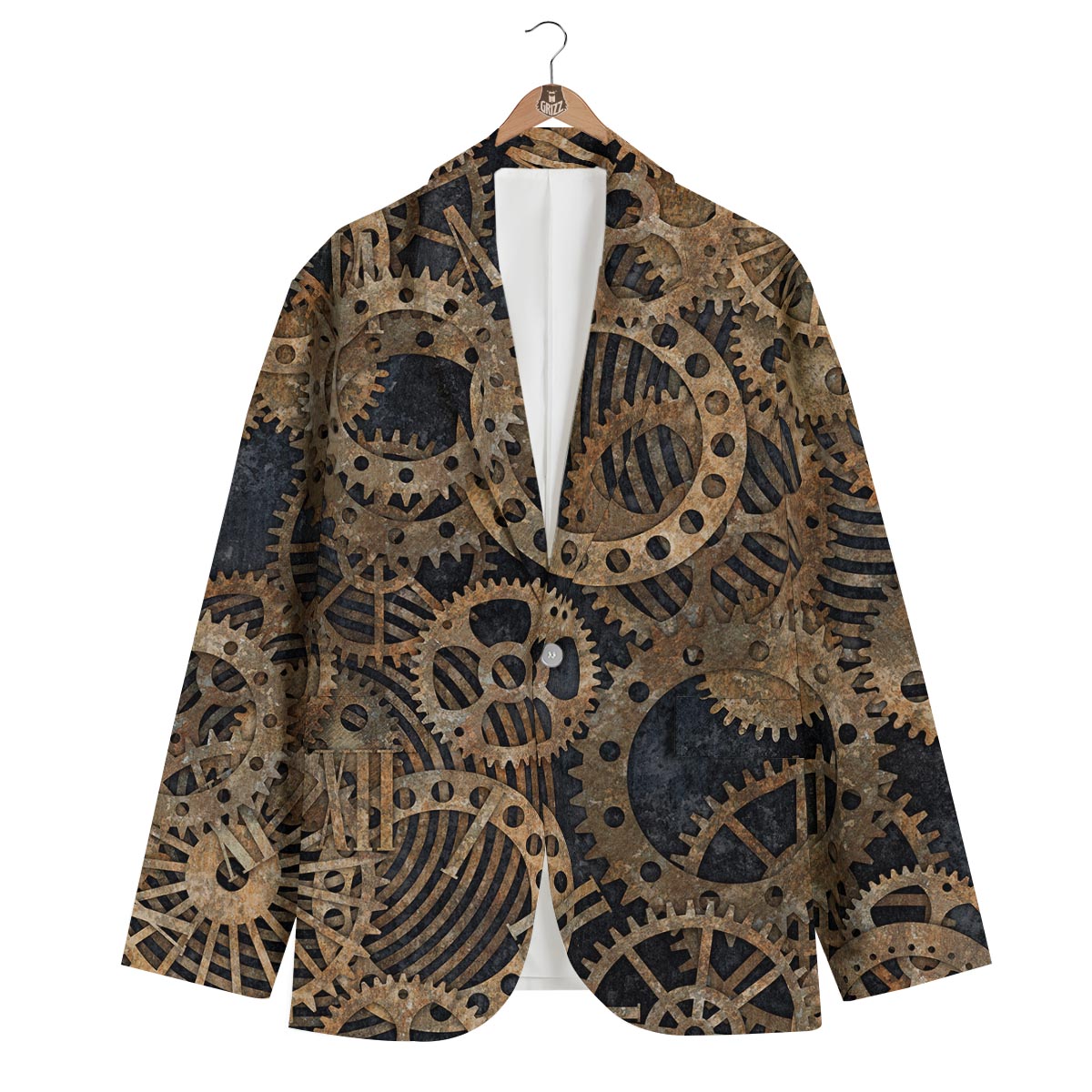Cogs And Gears Steampunk Brass Print Men's Blazer-grizzshop