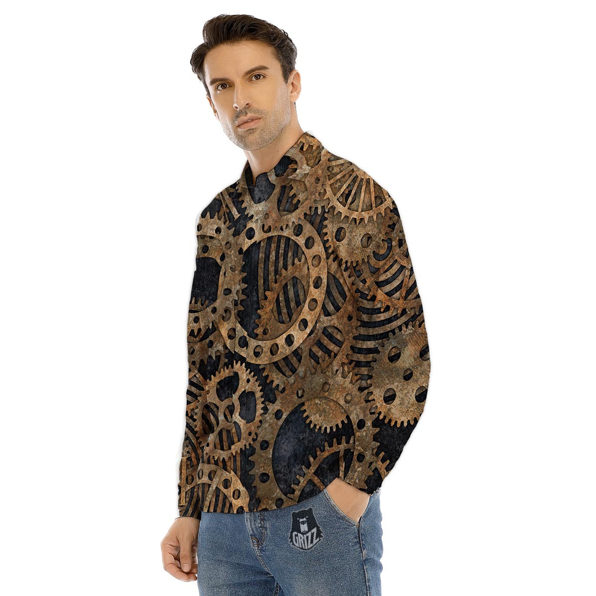 Cogs And Gears Steampunk Brass Print Men's Dress Shirts-grizzshop