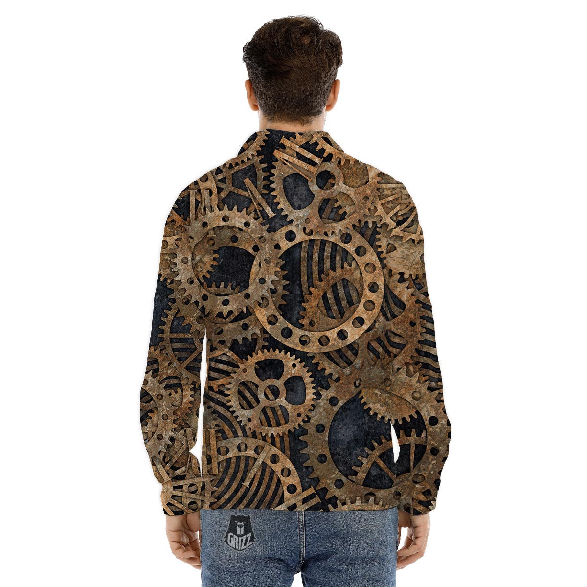 Cogs And Gears Steampunk Brass Print Men's Dress Shirts-grizzshop