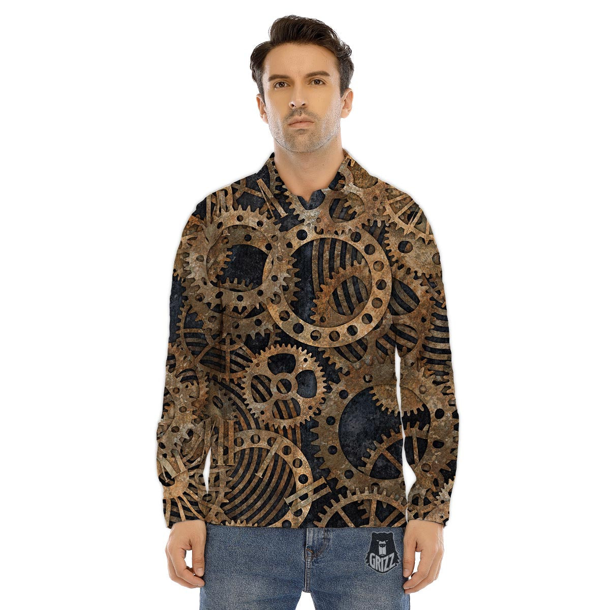 Cogs And Gears Steampunk Brass Print Men's Dress Shirts-grizzshop