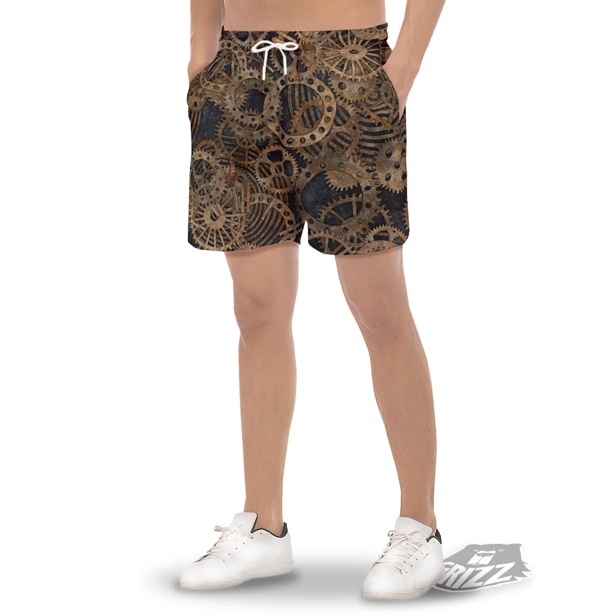 Cogs And Gears Steampunk Brass Print Men's Gym Shorts-grizzshop