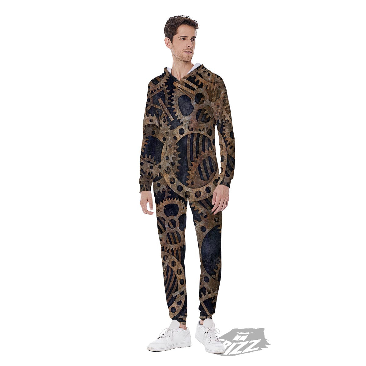Cogs And Gears Steampunk Brass Print Men's Jumpsuit-grizzshop