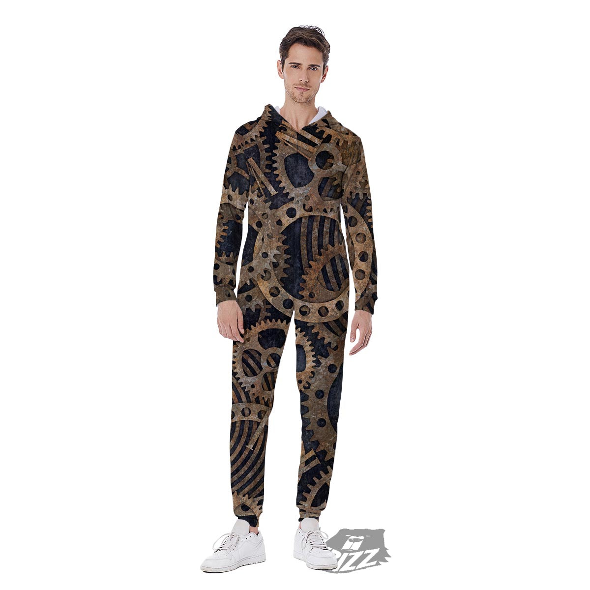 Cogs And Gears Steampunk Brass Print Men's Jumpsuit-grizzshop