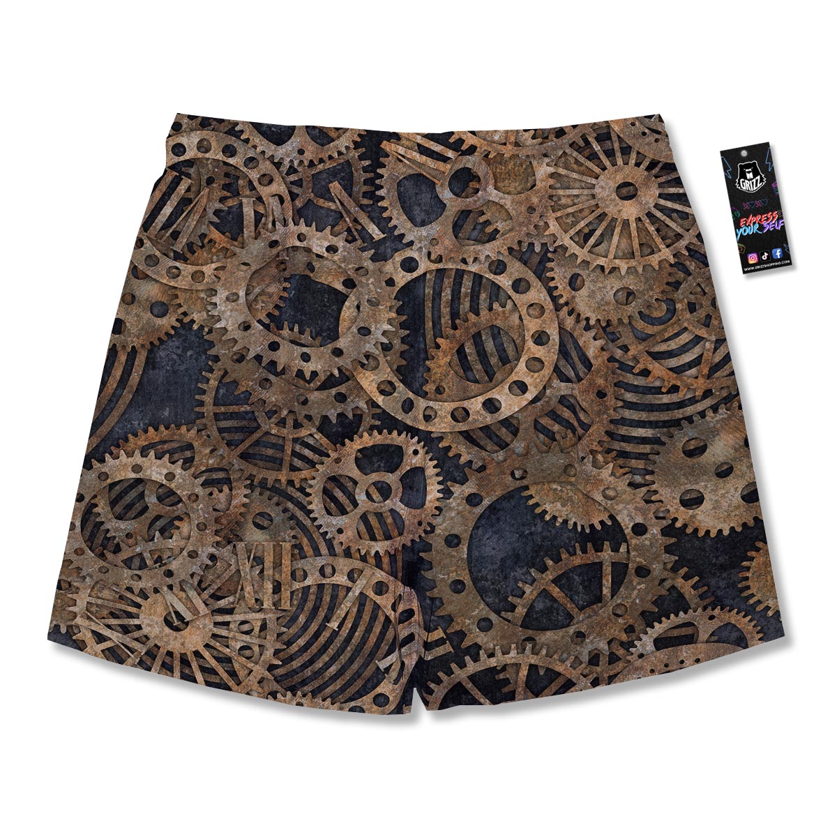Cogs And Gears Steampunk Brass Print Men's Running Shorts-grizzshop